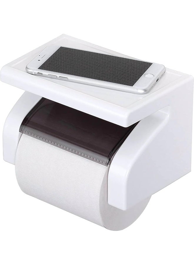 إي سي في في حامل ورق تواليت لاصق ذاتيًا | موزع لفافات مناديل بلاستيكي مثبت على الحائط مع حامل للهاتف | مثالي للحمام والمطبخ والاستخدامات المتعددة | أبيض - Image 1