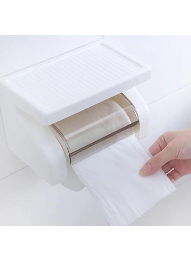 إي سي في في حامل ورق تواليت لاصق ذاتيًا | موزع لفافات مناديل بلاستيكي مثبت على الحائط مع حامل للهاتف | مثالي للحمام والمطبخ والاستخدامات المتعددة | أبيض - Image 3