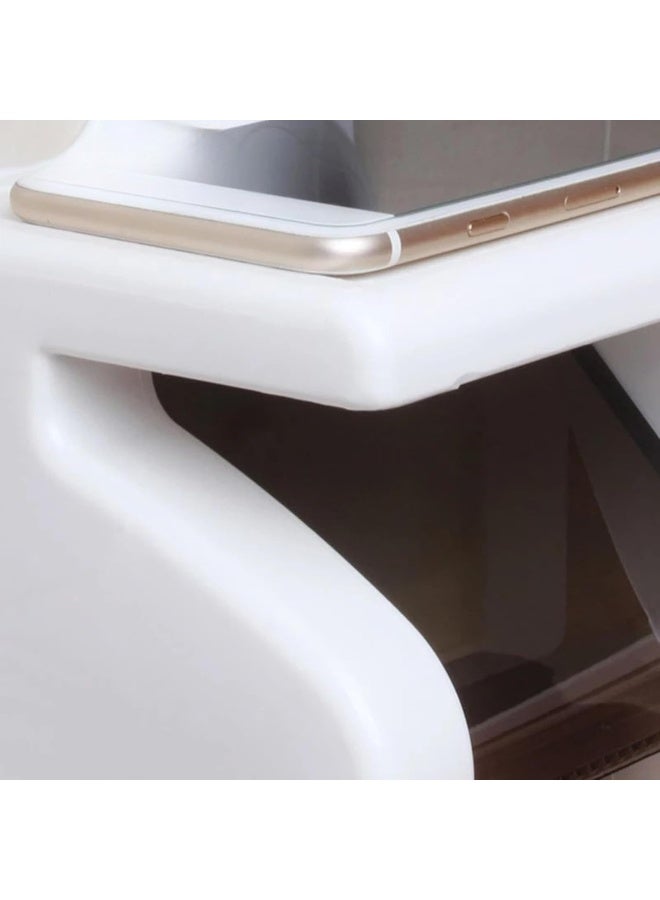 إي سي في في حامل ورق تواليت لاصق ذاتيًا | موزع لفافات مناديل بلاستيكي مثبت على الحائط مع حامل للهاتف | مثالي للحمام والمطبخ والاستخدامات المتعددة | أبيض - Image 5