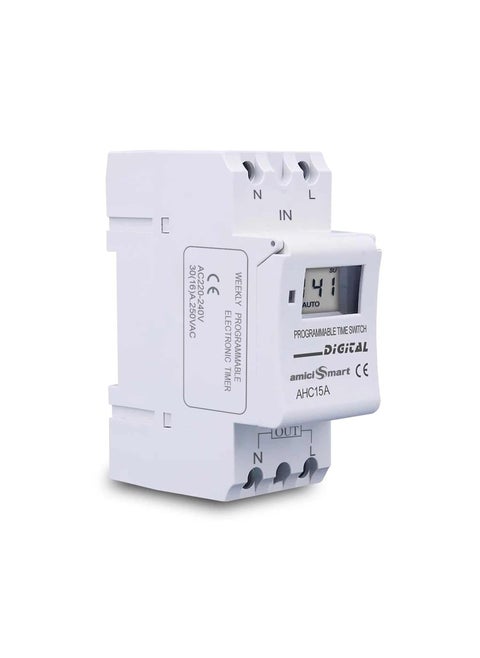 amiciSmart Digital Programmable Timer Switch Relay inBuilt 7 Days Schedule DIN Rail Mounted 30A DC 12V