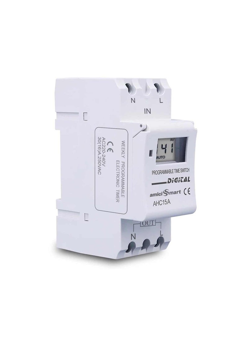 amiciSmart Digital Programmable Timer Switch Relay inBuilt 7 Days Schedule DIN Rail Mounted 30A DC 12V