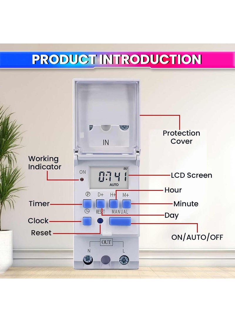 amiciSmart Digital Programmable Timer Switch Relay inBuilt 7 Days Schedule DIN Rail Mounted 30A DC 12V
