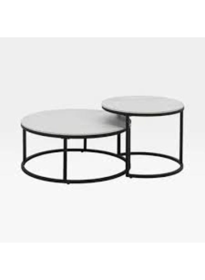 Home Marble With white Base Coffee Table set of 2 - Modern Coffee Tables Living Room, Coffee Corner Table, Dining & Living Room Furniture - Image 4