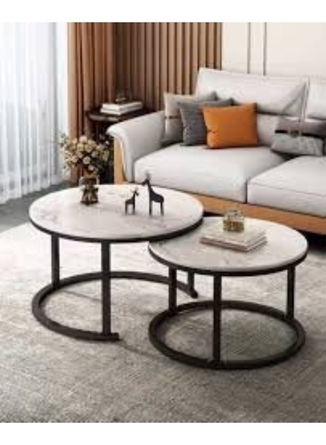 Home Marble With white Base Coffee Table set of 2 - Modern Coffee Tables Living Room, Coffee Corner Table, Dining & Living Room Furniture - Image 5