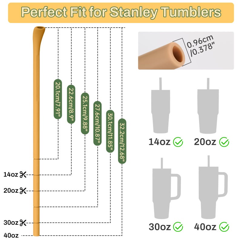 NiHome 6PCS Silicone Anti-Wrinkle Straws for 40oz 30oz Stanley Tumblers w/Brushes, Customizable Length Wrinkle Free Straws for Various Size Cups, No Wrinkle Reusable Drinking Straws for Lip (Vintage) - Image 2