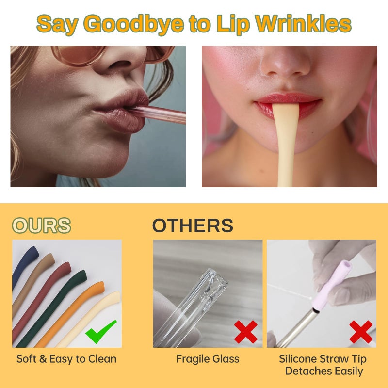 NiHome 6PCS Silicone Anti-Wrinkle Straws for 40oz 30oz Stanley Tumblers w/Brushes, Customizable Length Wrinkle Free Straws for Various Size Cups, No Wrinkle Reusable Drinking Straws for Lip (Vintage) - Image 4