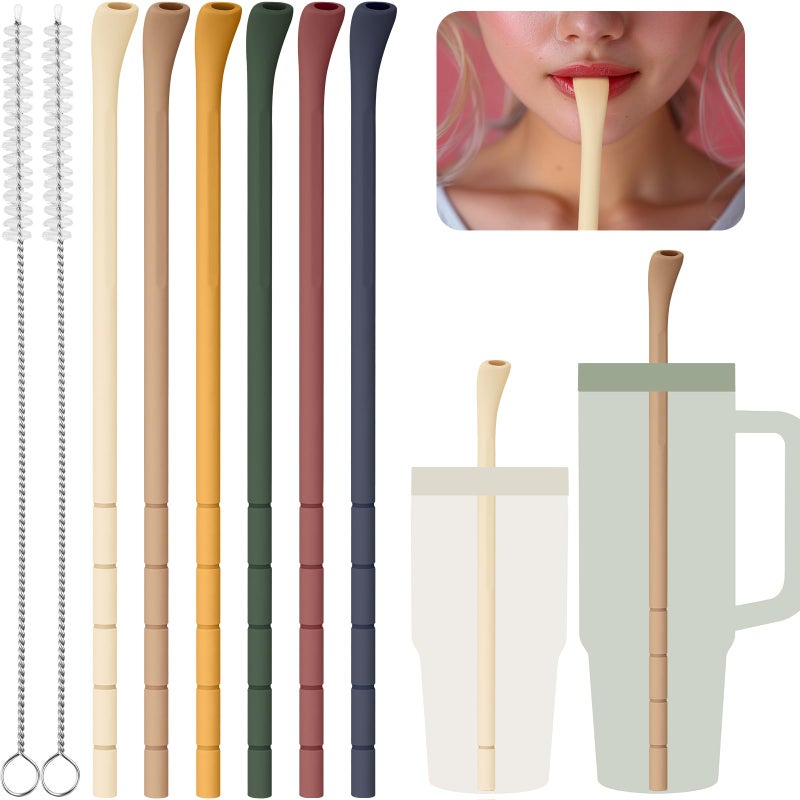 NiHome 6PCS Silicone Anti-Wrinkle Straws for 40oz 30oz Stanley Tumblers w/Brushes, Customizable Length Wrinkle Free Straws for Various Size Cups, No Wrinkle Reusable Drinking Straws for Lip (Vintage) - Image 1