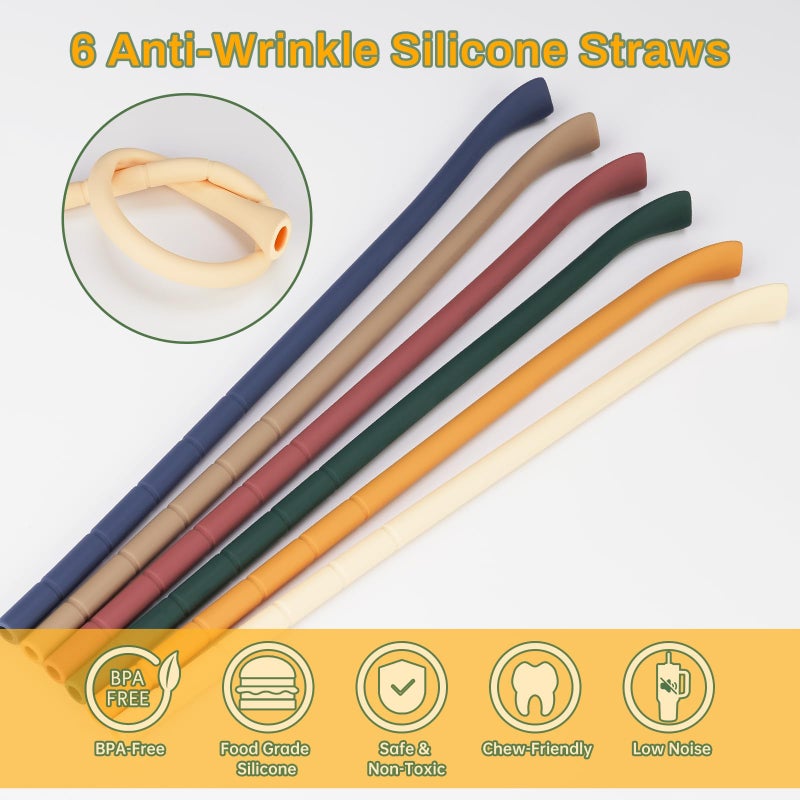 NiHome 6PCS Silicone Anti-Wrinkle Straws for 40oz 30oz Stanley Tumblers w/Brushes, Customizable Length Wrinkle Free Straws for Various Size Cups, No Wrinkle Reusable Drinking Straws for Lip (Vintage) - Image 3