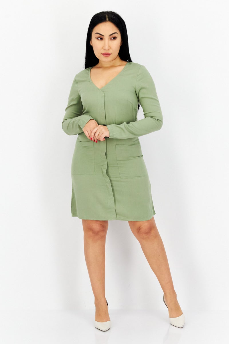 NA-KD فستان ميني بسيط للنساء، زيتوني - Image 3