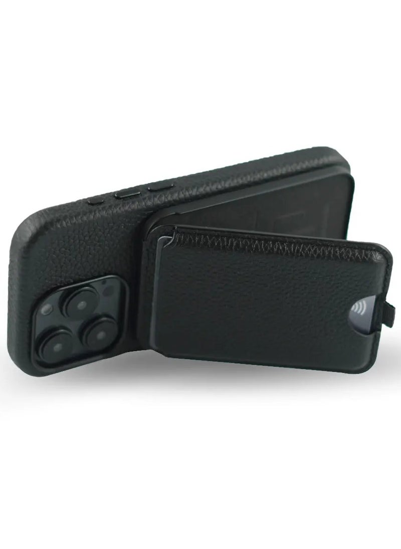 A-CASE A-CASE Card Holder, Kesem series Genuine Leather Card Holder with Stand for SmartPhone - BLACK LITCHI  - Image 5