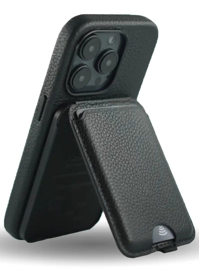 A-CASE A-CASE Card Holder, Kesem series Genuine Leather Card Holder with Stand for SmartPhone - BLACK LITCHI  - Image 3