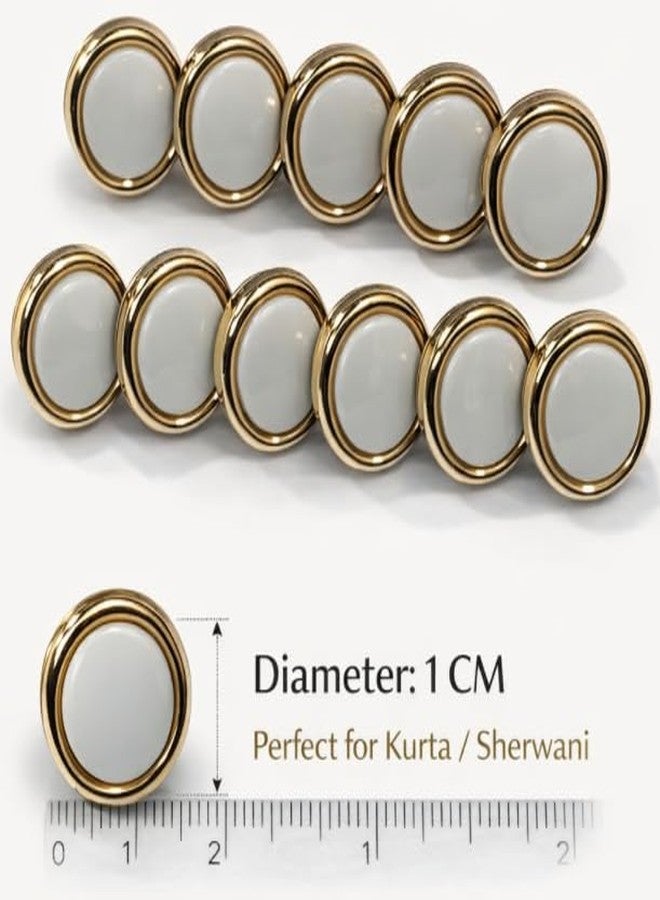 REENA Kurta Button Mens Pack of 10pc for Kurtas, Sherwani Fancy Studded Buttons. Multicolor (White Gold Kurta) - Image 4
