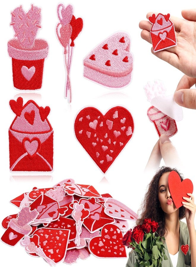Yuxung 50 Pcs Valentine's Day Theme Patches Self Adhesive Red Pink Heart Embroidered Appliques Assorted Sew on Patch for DIY Craft Clothing Hat Backpack Jeans Jacket - Image 1