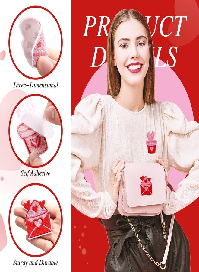 Yuxung 50 Pcs Valentine's Day Theme Patches Self Adhesive Red Pink Heart Embroidered Appliques Assorted Sew on Patch for DIY Craft Clothing Hat Backpack Jeans Jacket - Image 2