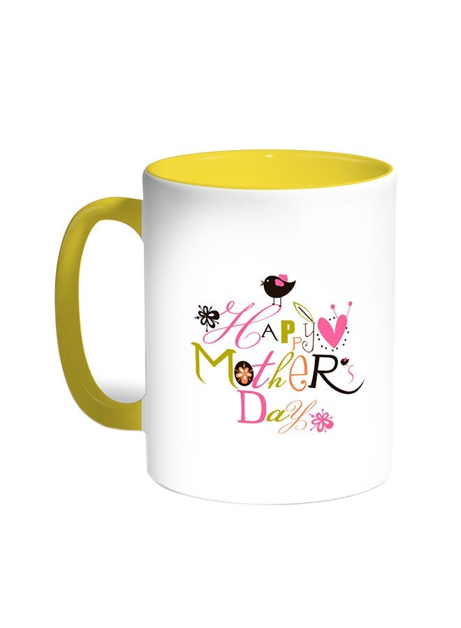Happy Mother's Day Printed Coffee Mug Yellow/White 11ounce