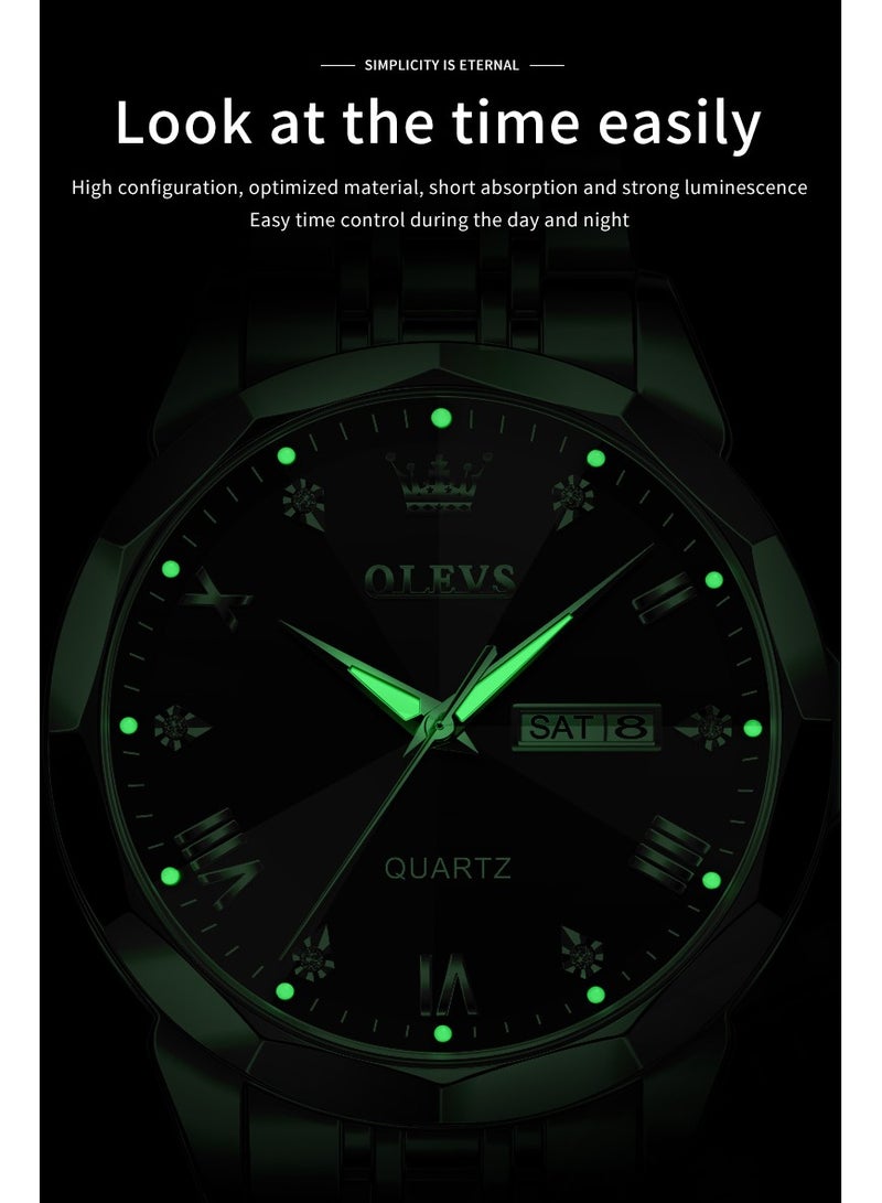 أوليفز ساعة يد فاخرة للرجال بحركة كوارتز من الفولاذ المقاوم للصدأ والماء، ومزودة بخاصية عرض التاريخ مضيئة بلونين - Image 4