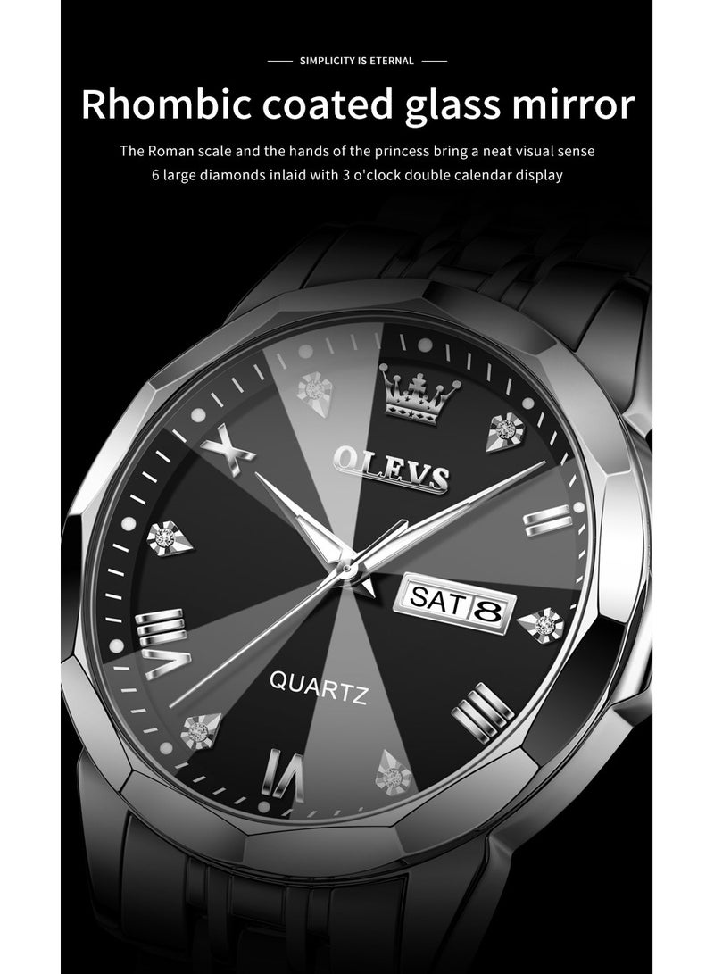 أوليفز ساعة يد فاخرة للرجال بحركة كوارتز من الفولاذ المقاوم للصدأ والماء، ومزودة بخاصية عرض التاريخ مضيئة بلونين - Image 3