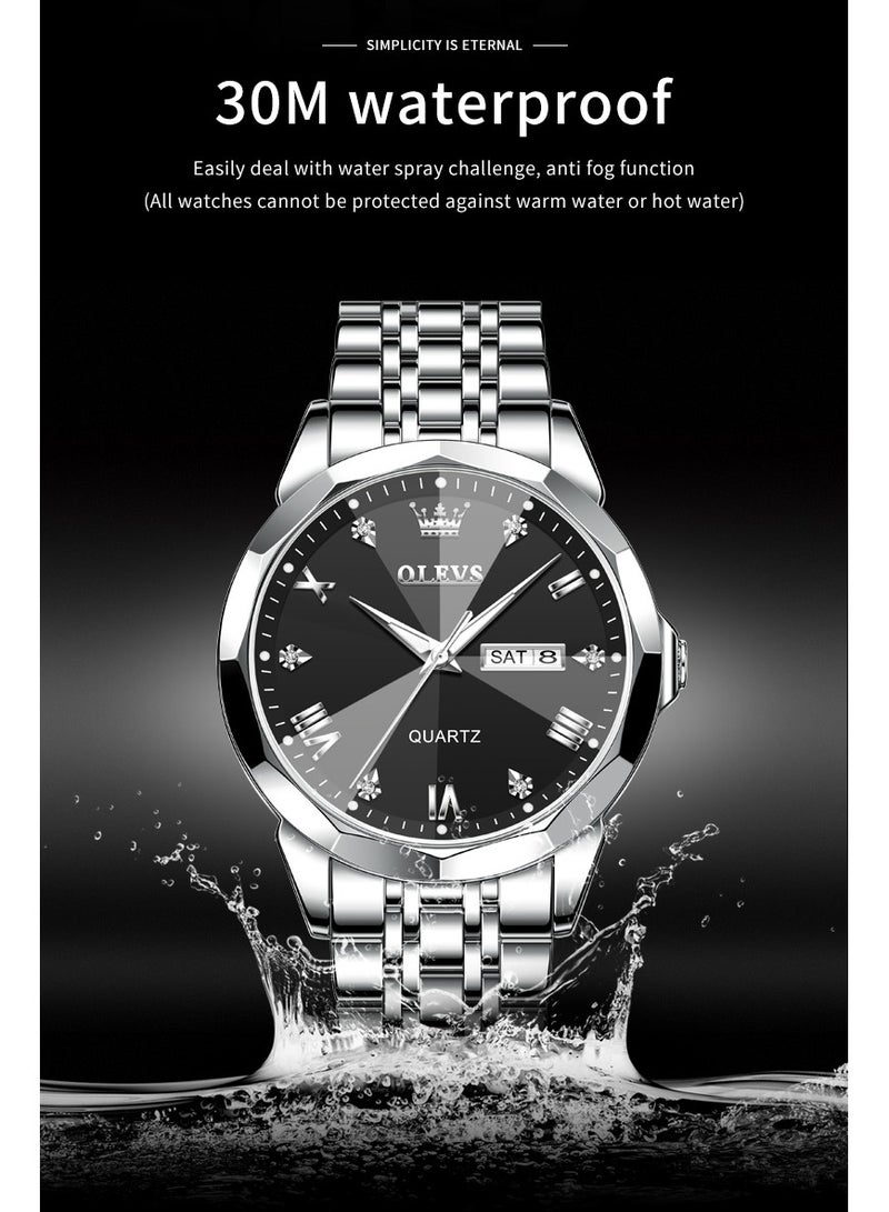أوليفز ساعة يد فاخرة للرجال بحركة كوارتز من الفولاذ المقاوم للصدأ والماء، ومزودة بخاصية عرض التاريخ مضيئة بلونين - Image 2