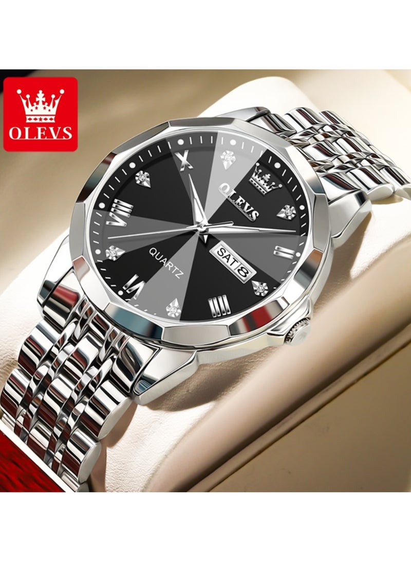 أوليفز ساعة يد فاخرة للرجال بحركة كوارتز من الفولاذ المقاوم للصدأ والماء، ومزودة بخاصية عرض التاريخ مضيئة بلونين - Image 1