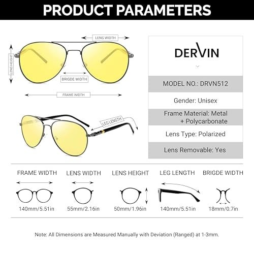 Dervin Unisex Adult Polarized Aviator Sunglasses (Black-Yellow) - Image 5