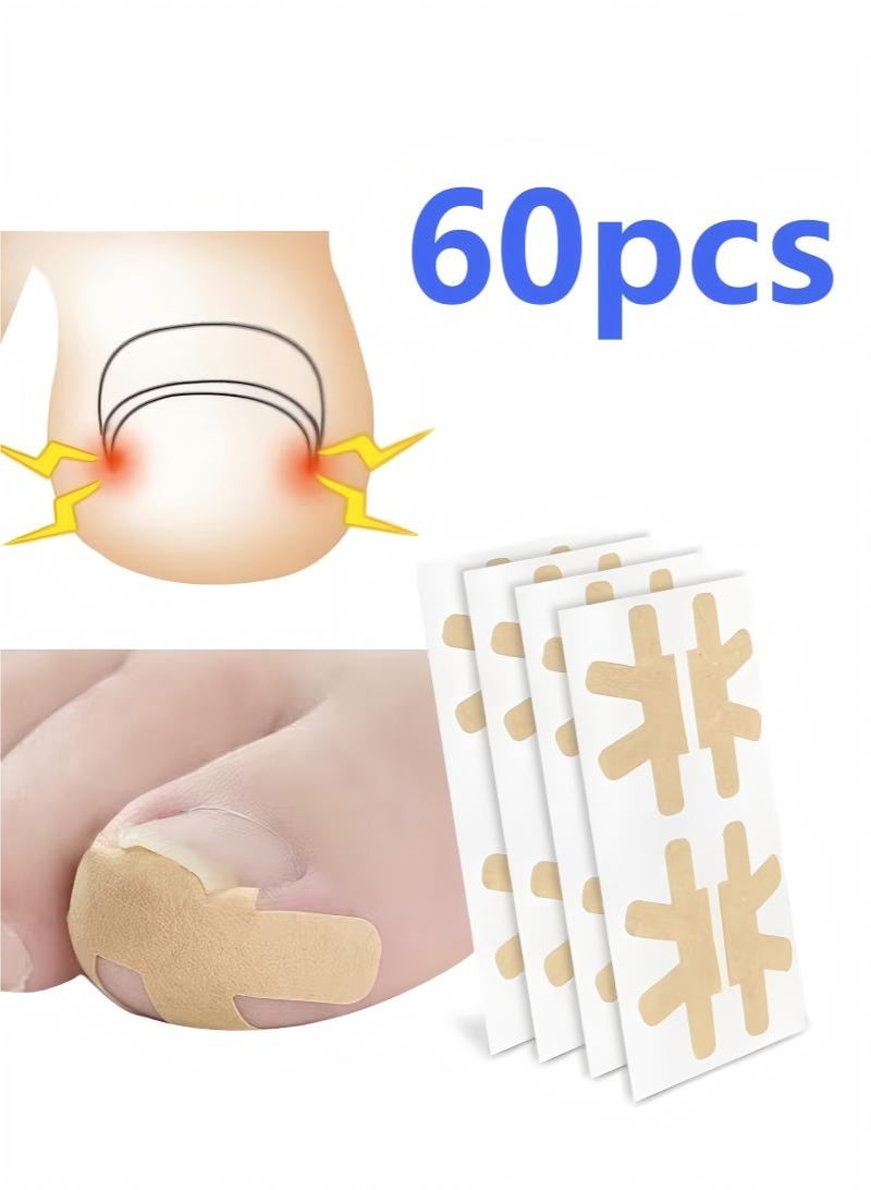 ملصقات تصحيح الأظافر الناشبة، شرائط تصحيح الأظافر الناشبة بدون غراء، رقعة تصحيح الأظافر الناشبة بدون ألم، أداة احترافية لعلاج الأظافر والعناية بالقدم (60 قطعة) - Image 1