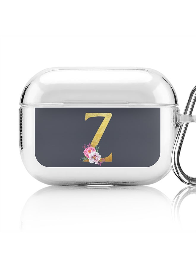 Stylizedd Classic Clear printed Case for Apple Airpods Pro Soft TPU Gel Thin Transparent Flexible Cover - Custom Monogram Initial Letter Floral Pattern Alphabet - Z (Grey ) - Image 1