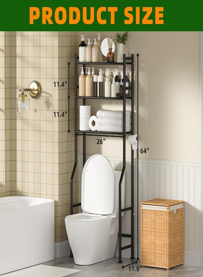GloTika 3-Tier Over The Toilet Storage, Space Saver Metal Bathroom Shelves, Freestanding Above Over Toilet Storage Shelf with 4 Hooks for Bathroom, Black - Image 2