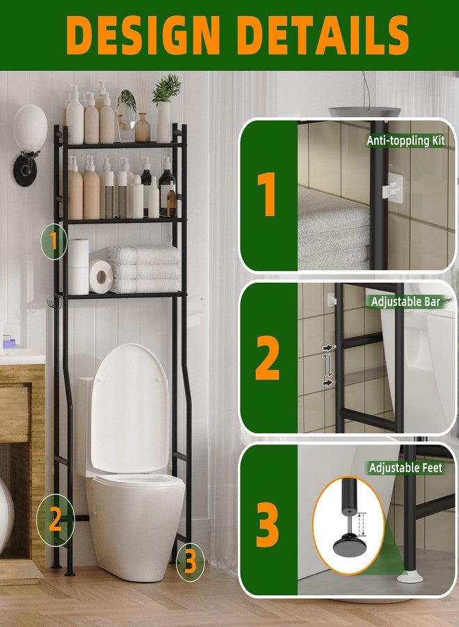 GloTika 3-Tier Over The Toilet Storage, Space Saver Metal Bathroom Shelves, Freestanding Above Over Toilet Storage Shelf with 4 Hooks for Bathroom, Black - Image 4