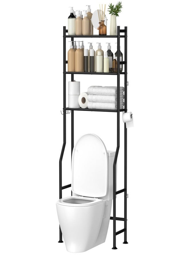 GloTika 3-Tier Over The Toilet Storage, Space Saver Metal Bathroom Shelves, Freestanding Above Over Toilet Storage Shelf with 4 Hooks for Bathroom, Black - Image 1