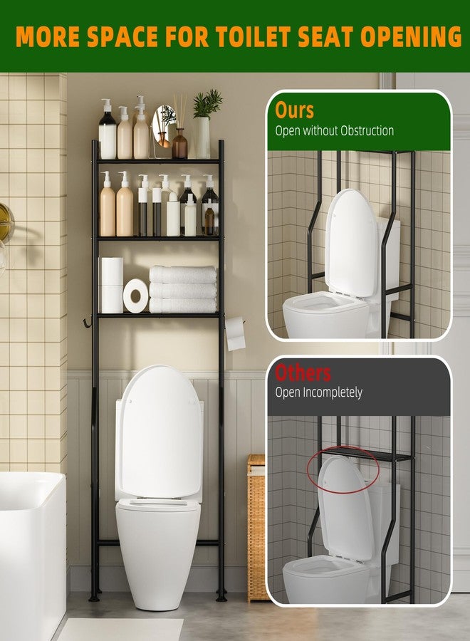 GloTika 3-Tier Over The Toilet Storage, Space Saver Metal Bathroom Shelves, Freestanding Above Over Toilet Storage Shelf with 4 Hooks for Bathroom, Black - Image 5