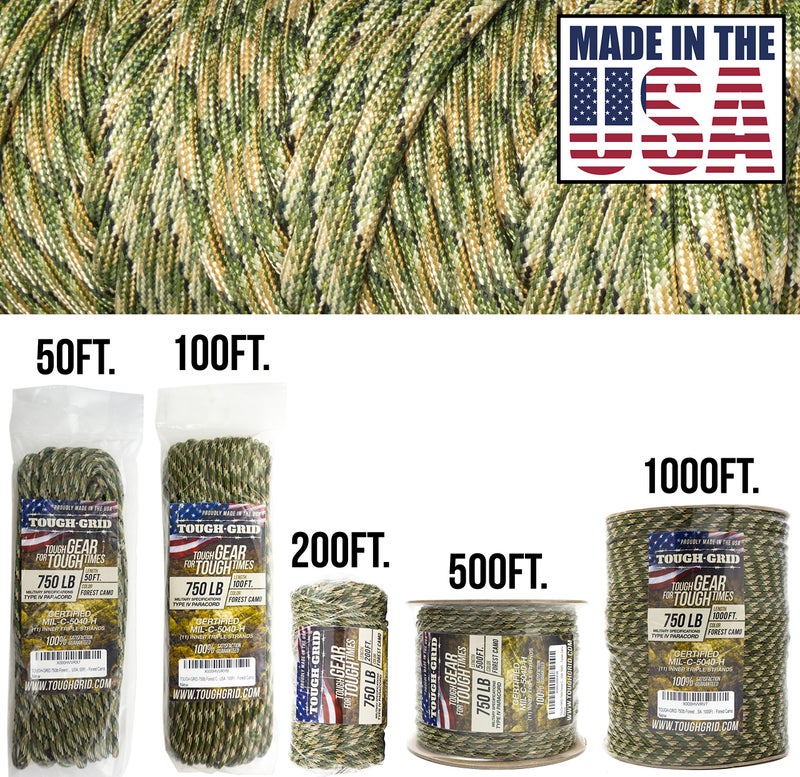 TOUGH-GRID 750 Paracord Rope Nylon Parachute Cord, Made in USA Survival Kit, Outdoor Adventures, Camping, Tactical Gear & Emergency Supplies, Military Type IV Mil-Spec - Image 2