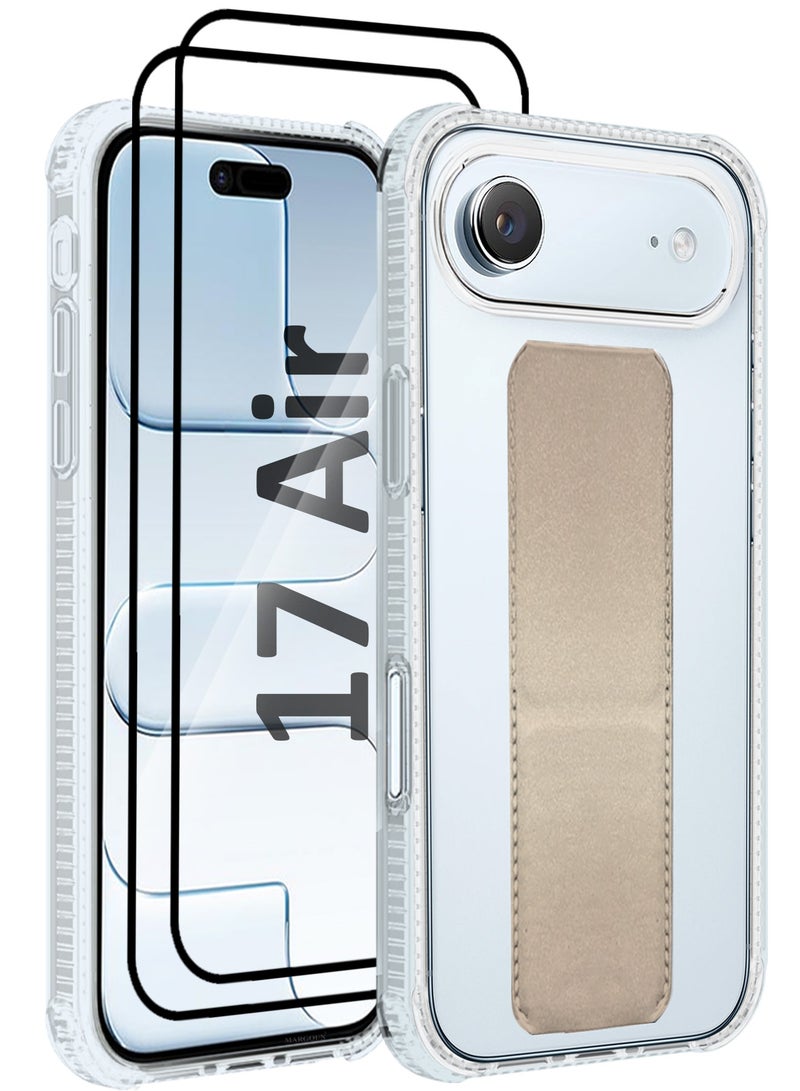 CATANES 3 Packs Finger Grip Clear Case Cover for iPhone 17 Air- Kickstand Car Magnetic Holder Multi-function Protective Two-in-one Case with Two 3D Screen Protectors - Golden - Image 1