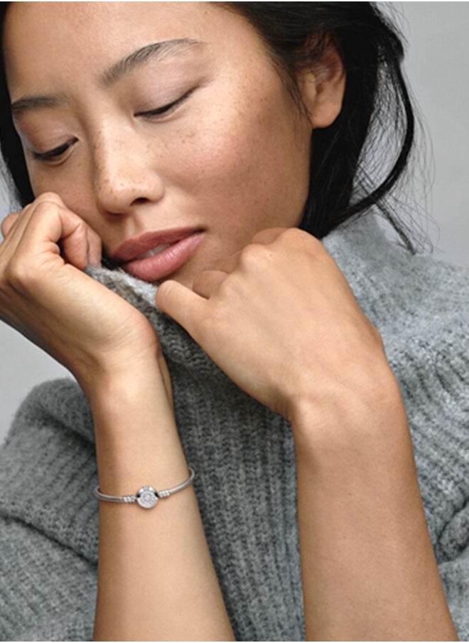PANDORA - Pandora Moments Cubic Zirconia  Sparkling Crown O Snake Chain Bracelet for Women 925 Silver 599046C01-18 - Image 1