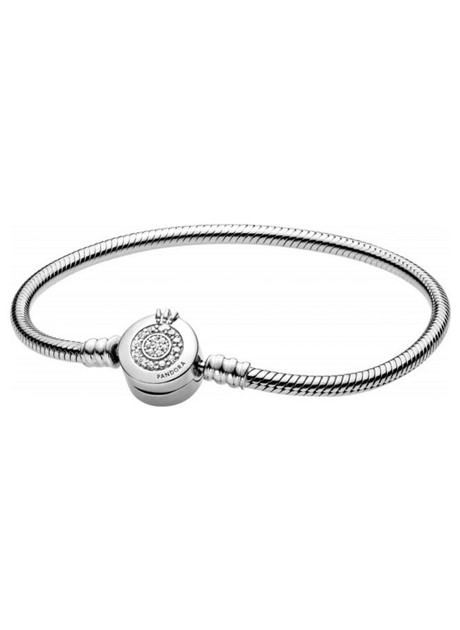 PANDORA - Pandora Moments Cubic Zirconia  Sparkling Crown O Snake Chain Bracelet for Women 925 Silver 599046C01-18 - Image 1