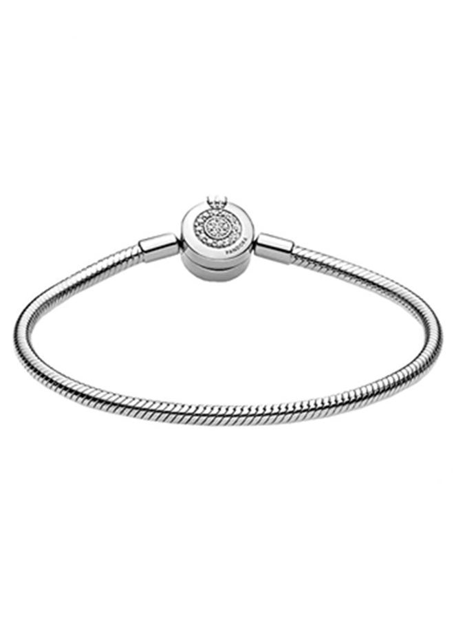 PANDORA - Pandora Moments Cubic Zirconia  Sparkling Crown O Snake Chain Bracelet for Women 925 Silver 599046C01-18 - Image 1