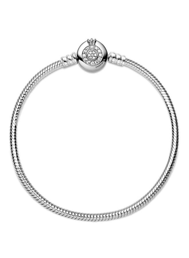 PANDORA - Pandora Moments Cubic Zirconia  Sparkling Crown O Snake Chain Bracelet for Women 925 Silver 599046C01-18 - Image 1