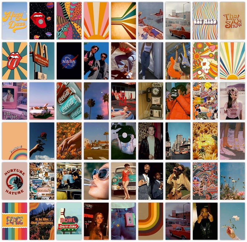 CodersParadise عبوة من 54 ملصق كولاج حائط عتيق جمالي بتصميم VSCO - 4 × 6 بوصة - ديكور حائط لغرفة النوم، غرفة المعيشة، المكتب - تشمل نقاط الغراء - ورق مقوى - Image 1