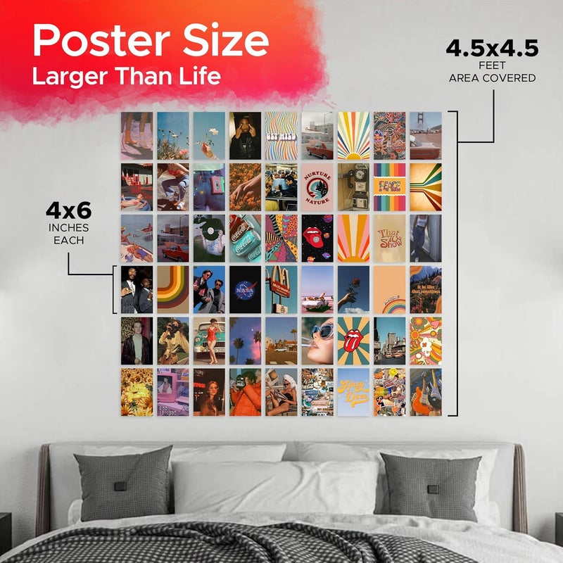 CodersParadise عبوة من 54 ملصق كولاج حائط عتيق جمالي بتصميم VSCO - 4 × 6 بوصة - ديكور حائط لغرفة النوم، غرفة المعيشة، المكتب - تشمل نقاط الغراء - ورق مقوى - Image 3