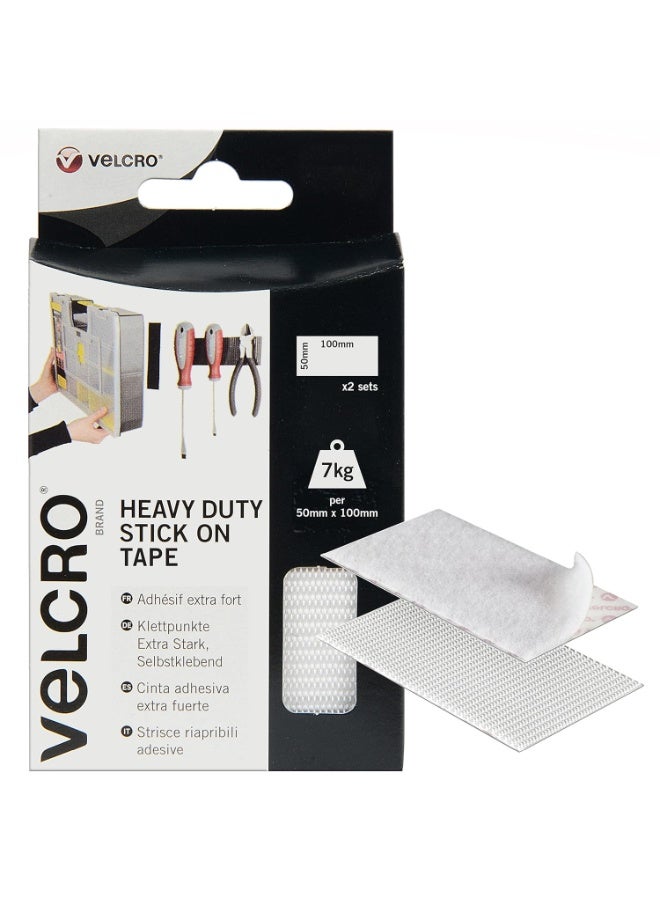 VELCRO Brand Heavy Duty White Stick Strips 50mmx100mm,Hook Loop Tape Self Adhesive Strips, Industrial Extra Strong Double Sided Sticky Pads Heavy Duty Perfect for Home,Office & Garage, 1 Pack(2 sets)