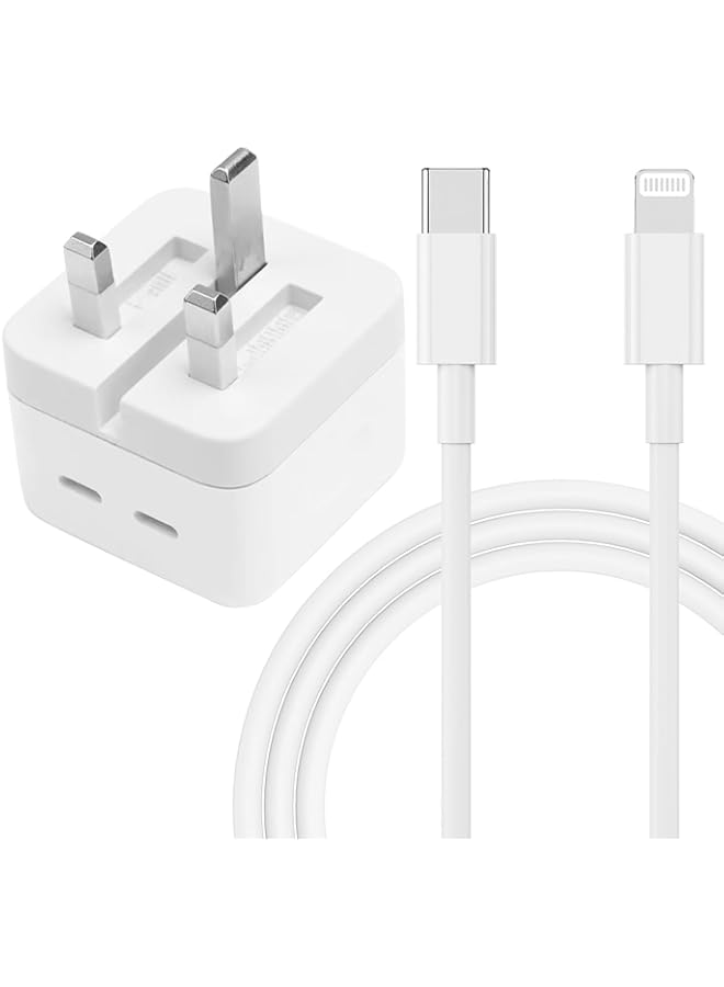 Risen 35W USB-C Dual Port Wall Charger | Fast Charger for iPhone 16/15/14/13 Pro Max, MacBook | USB-C to Lightning Fast Charging Cable | Compact PD Wall Adapter | Dual USB-C Power Adapter - Image 1