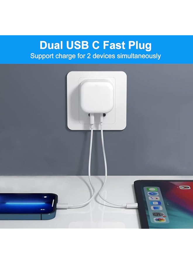 Risen 35W USB-C Dual Port Wall Charger | Fast Charger for iPhone 16/15/14/13 Pro Max, MacBook | USB-C to Lightning Fast Charging Cable | Compact PD Wall Adapter | Dual USB-C Power Adapter - Image 3