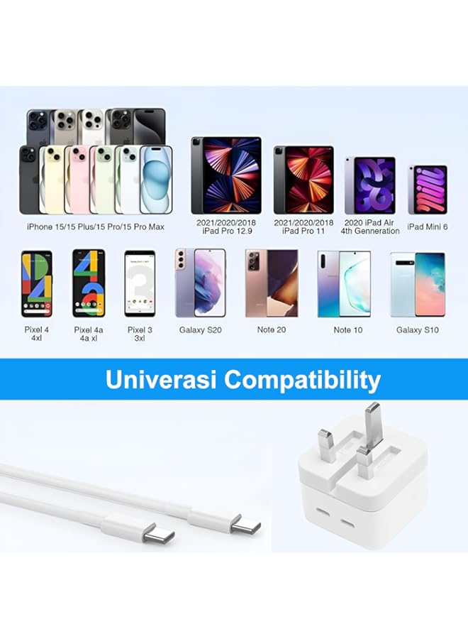 Risen 35W USB-C Dual Port Wall Charger | Fast Charger for iPhone 16/15/14/13 Pro Max, MacBook | USB-C to Lightning Fast Charging Cable | Compact PD Wall Adapter | Dual USB-C Power Adapter - Image 2