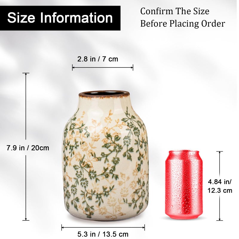 Fitous Green Vinatge Vase, Farmhouse Rustic Ceramic Flower Vase, Antique Chinoiserie Vases, Decorative Ice Cracked Large Vases for Home Decors, Living Dining Room Table, Shelf Decor, Office, 7.8 Inch - Image 4