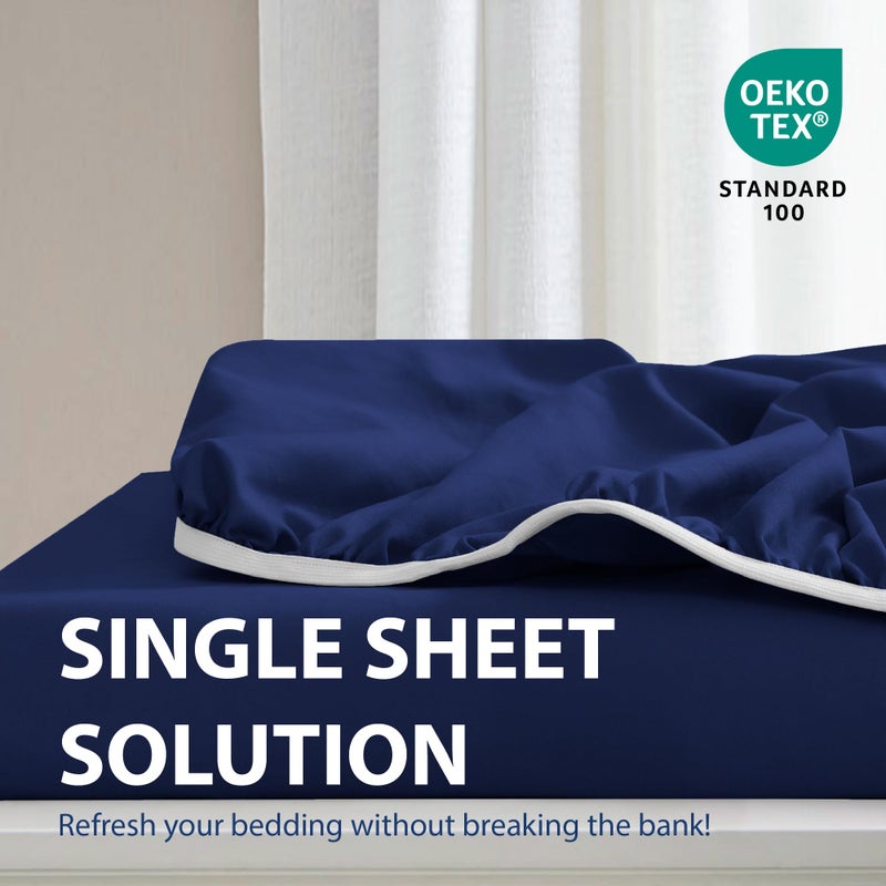Cathay Home Luxury Wrinkle and Fade Resistant Double Brushed Ultra Soft Microfiber 14-Inch Standard Pocket Single Fitted Sheet, Royal Blue, Twin - Image 2