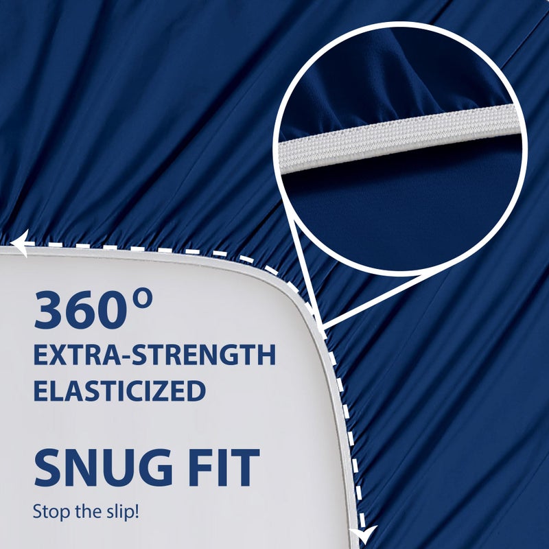 Cathay Home Luxury Wrinkle and Fade Resistant Double Brushed Ultra Soft Microfiber 14-Inch Standard Pocket Single Fitted Sheet, Royal Blue, Twin - Image 4