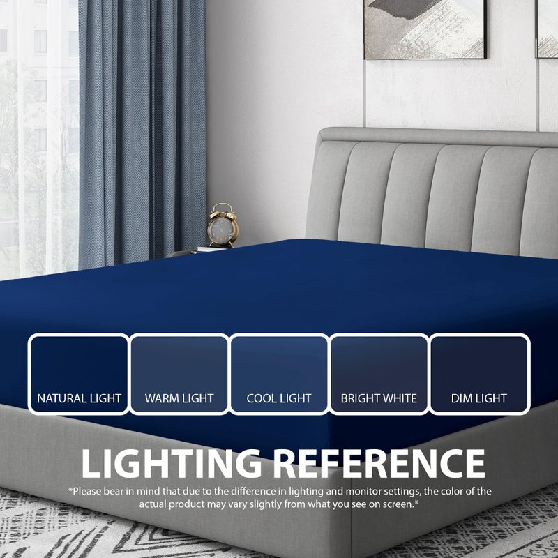Cathay Home Luxury Wrinkle and Fade Resistant Double Brushed Ultra Soft Microfiber 14-Inch Standard Pocket Single Fitted Sheet, Royal Blue, Twin - Image 5