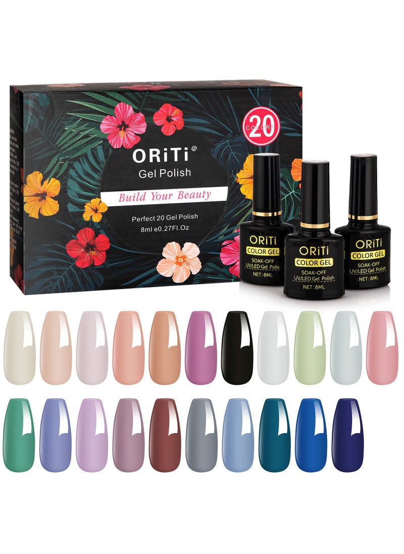 ORiTi - Gel Nail Polish Set 20+4 PCS Nude Brown Pink Grey Colors Soak Off Neutral Skin Tone Starter Kit with Glossy Matte Top Base Coat For Nail Art Salon Gifts for Women #4 - Image 1