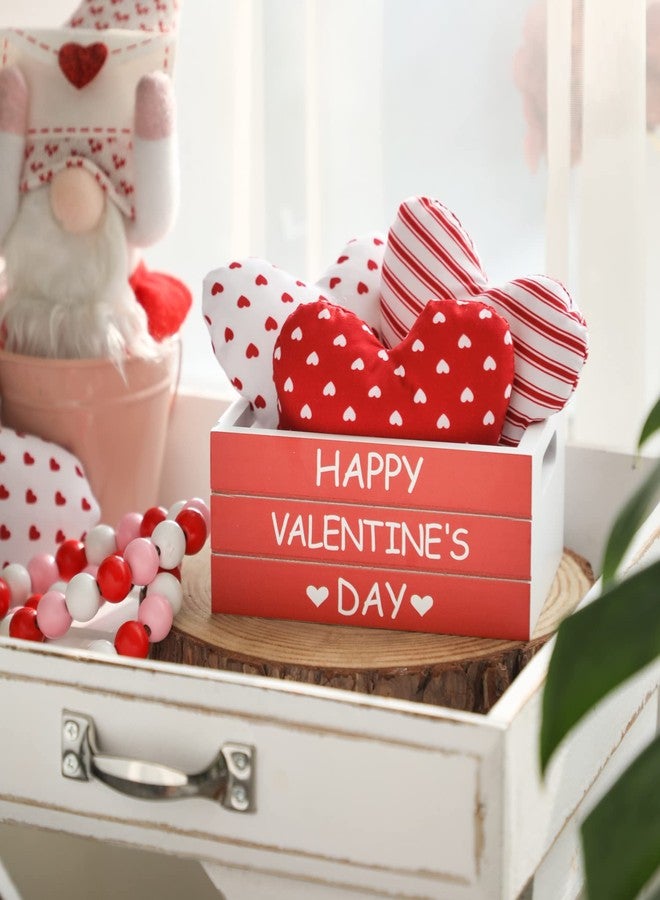 KORMMCO Valentine Decor Wooden Created with 3 PCS Fabric Heart, Valentines Table Centerpiece,Farmhouse Table Decor for Tiered Tray, Valentine's Home Kitchen Decor,Red - Image 5