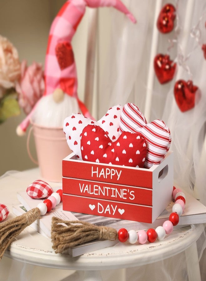 KORMMCO Valentine Decor Wooden Created with 3 PCS Fabric Heart, Valentines Table Centerpiece,Farmhouse Table Decor for Tiered Tray, Valentine's Home Kitchen Decor,Red - Image 2