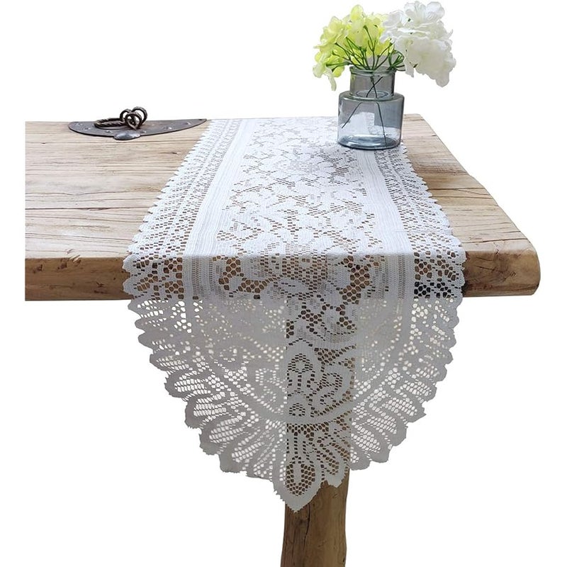 تينسو Tinsow 2 Pack Cotton Crochet Lace Rectangular Table Runner Dresser Scarf Doilies (White Style, 13 X 44) - Image 1